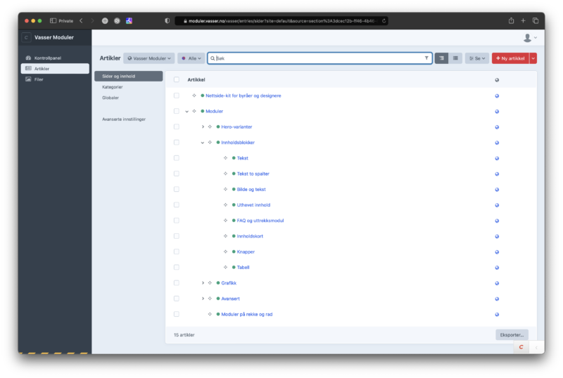 Dashboard vasser nettside kit 2