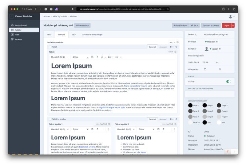 Dashboard vasser nettside kit 4