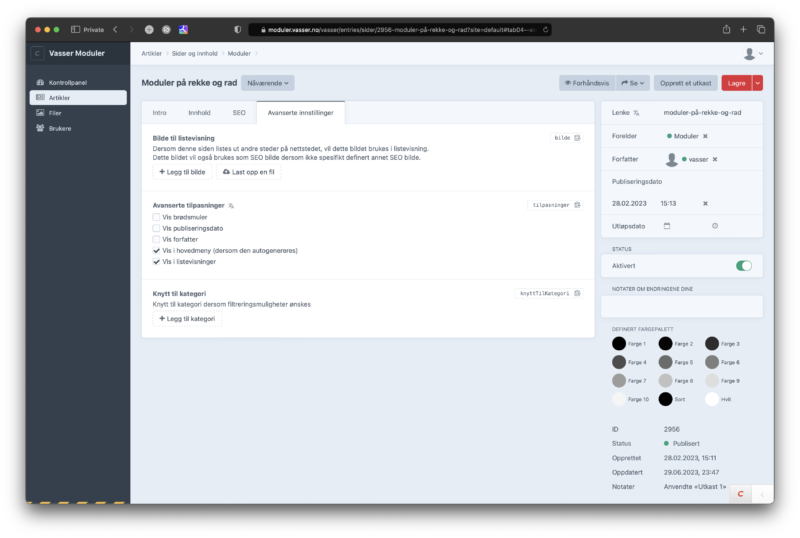 Dashboard vasser nettside kit 5
