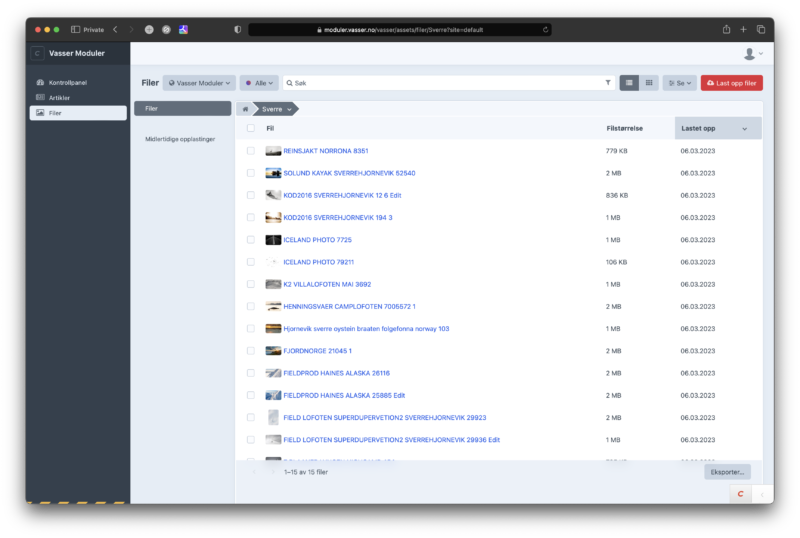 Dashboard vasser nettside kit 6
